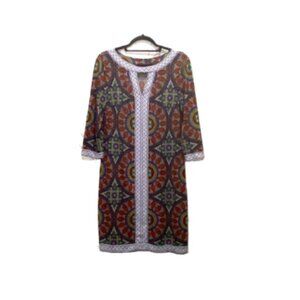 MUSE Womens Size 10 Buttery Soft 3/4 Sleeve Mosaic Shift Dress Business Office